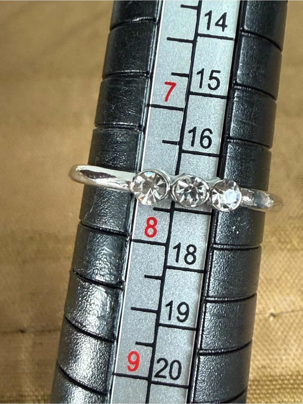 Silver Three-Stone Crystal Accent Ring